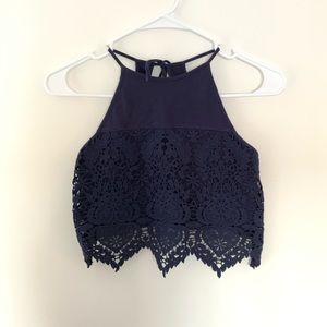 Garage Navy Appliqué Crop Top Size Small